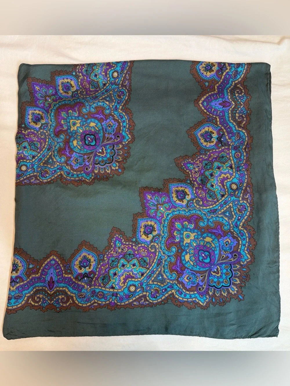 Paisley Silk-Feel Wrap in Teal with Purple & Blue Accents